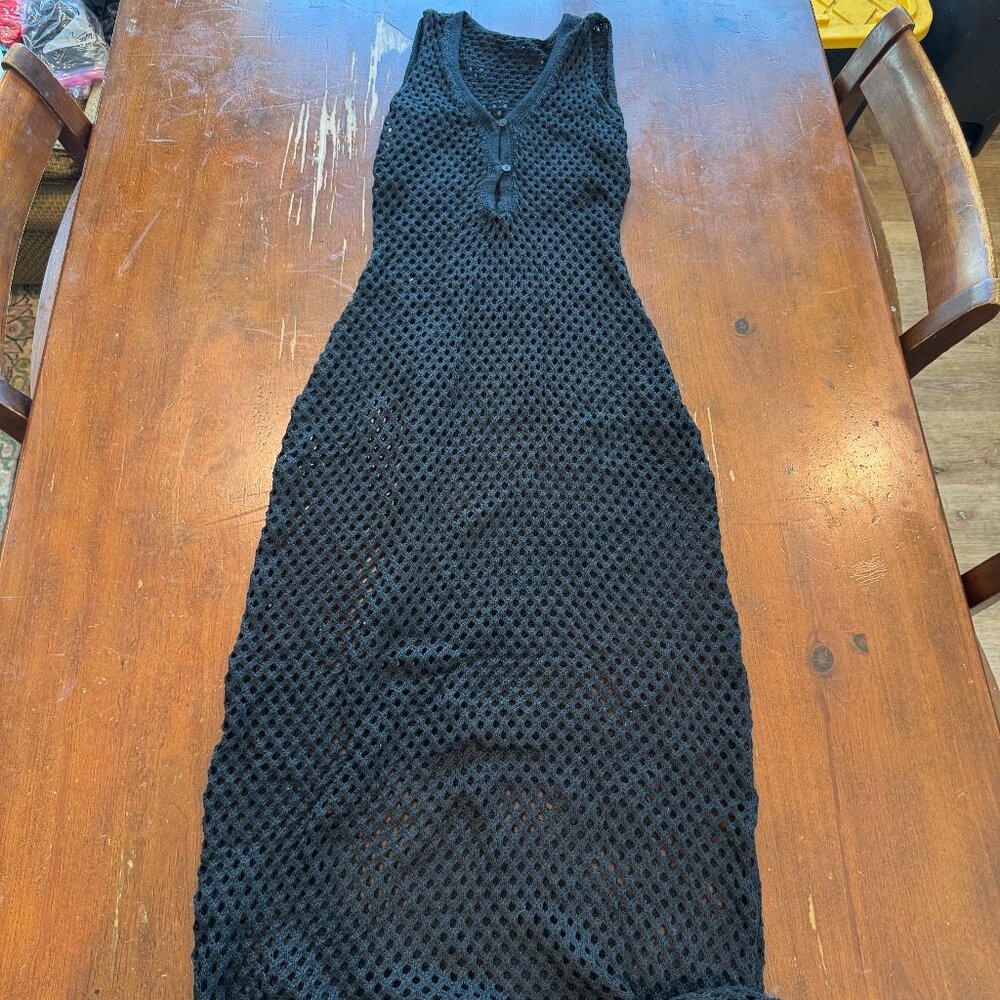 Cupshe x Jojo Fletcher Black Crochet Mesh Beach Cover Up Dress NEW